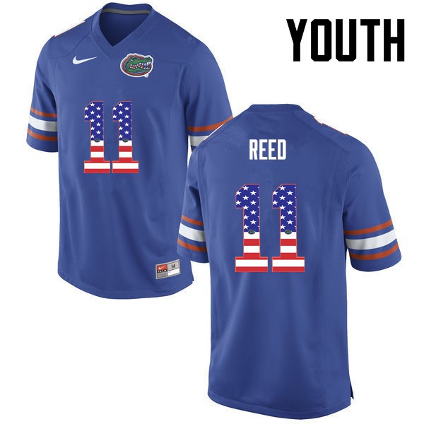 Florida Gators Youth #11 Jordan Reed College Football USA Flag Fashion Blue